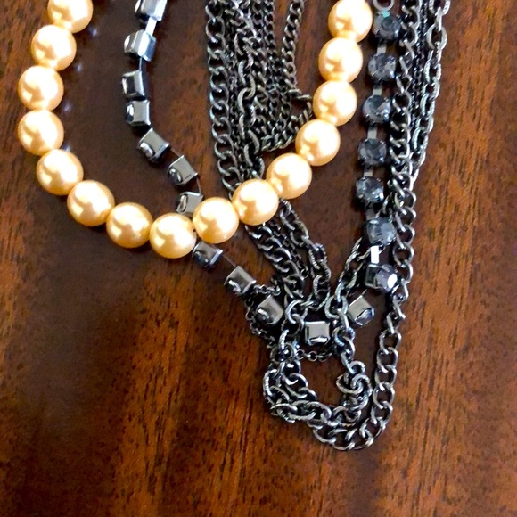 antique silver layered necklace with embellishment & pearls - Picture 3 of 10